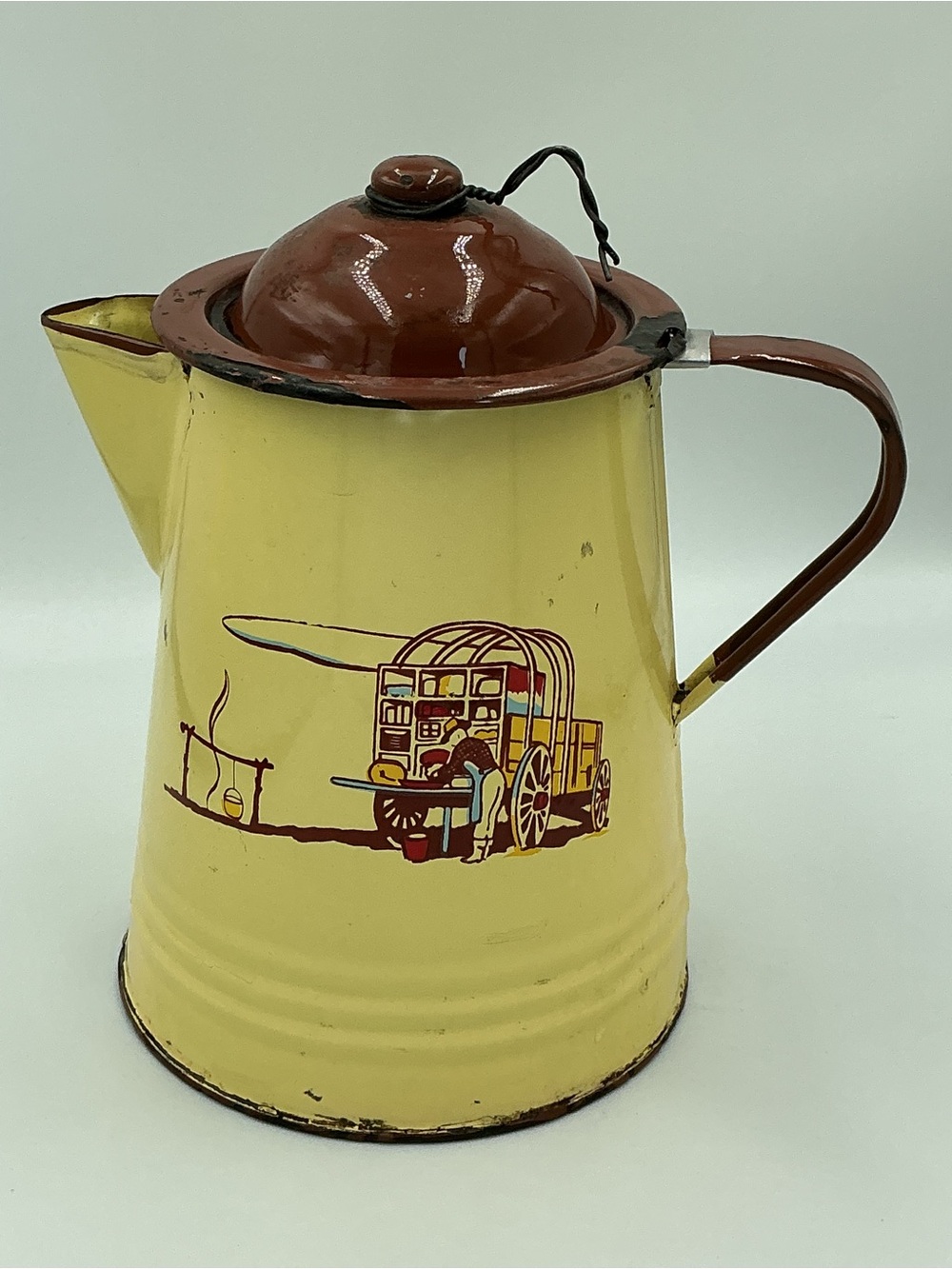 Vintage Monterrey Western Ware Cowboy Chuck Wagon Enamelware Coffee Pot